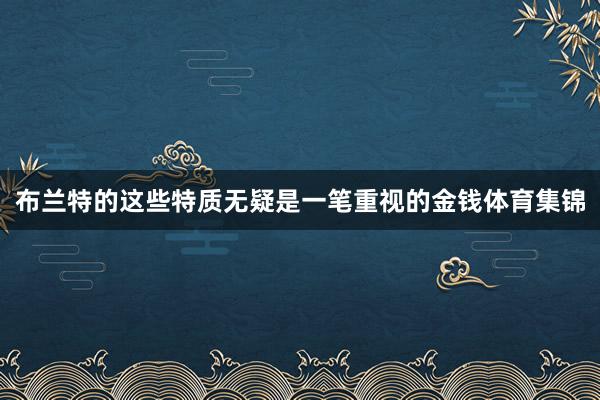 布兰特的这些特质无疑是一笔重视的金钱体育集锦